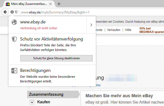 Mein Ebay - Firefox meldet: Nicht sicher