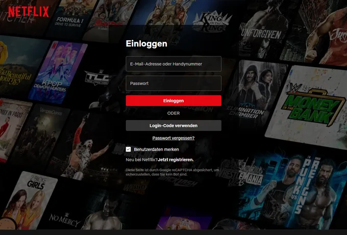Netflix Login-Seite