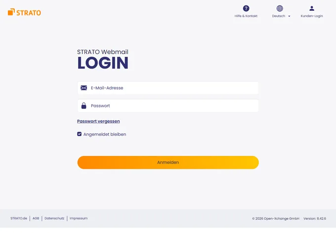 Strato Webmail Login-Seite mit E-Mail und Passwort-Feld